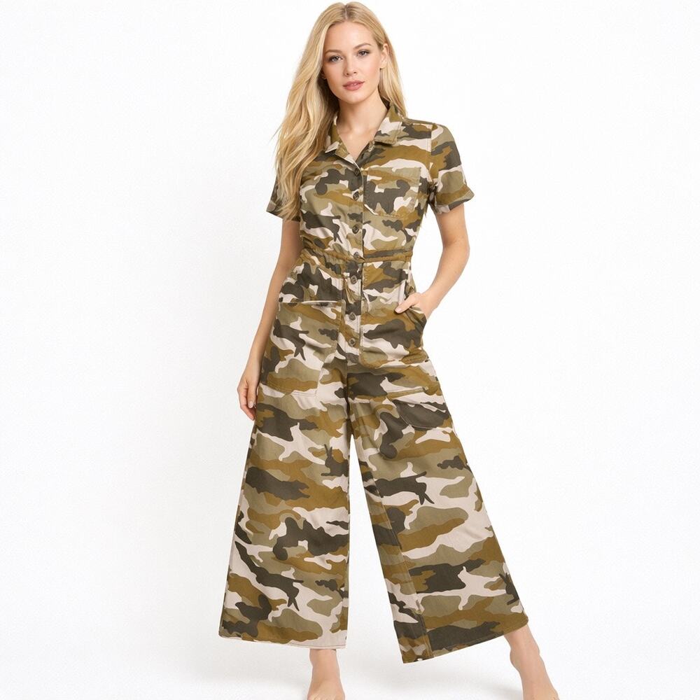 Madewell Camo Canvas Wide Leg Utility Jumpsuit Women's 4 J92996